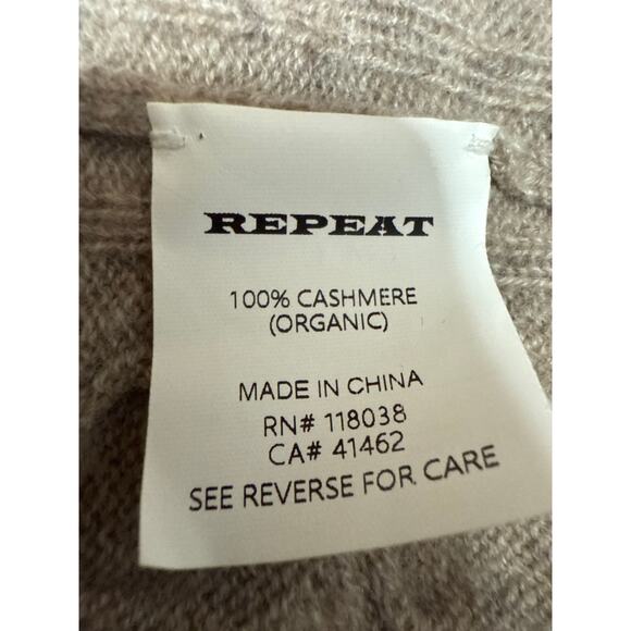 Repeat 100% Cashmere Tan Cable Knit Open Front Long Sleeve Cardigan Sweater XXS - Picture 4 of 4